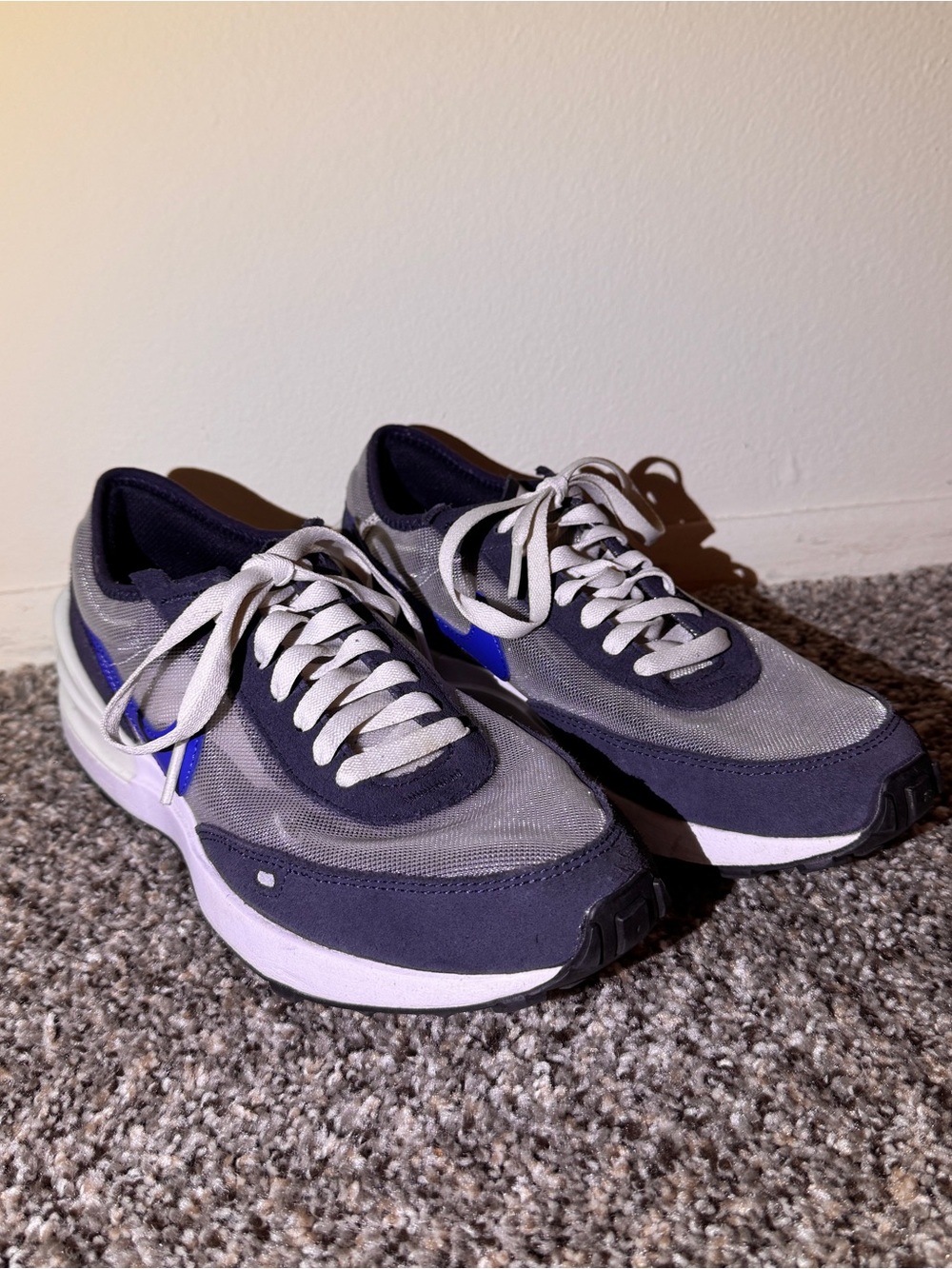 Nike Kids Gray & Black Waffle Sneakers with Blue Swoosh